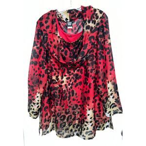 Sharon Young Leopard Cowlneck Tunic w/attached Tank Top L
